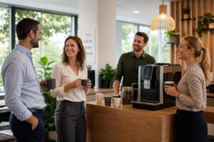 découvrez pourquoi la machine à café gratuite en entreprise est l'avantage social préféré des salariés, favorisant la convivialité et le bien-être au travail.