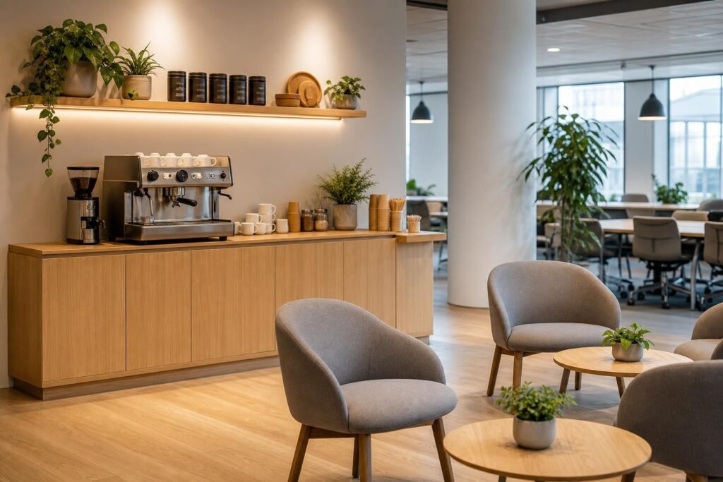 découvrez comment aménager un coin café design et convivial dans vos bureaux pour favoriser la détente et la convivialité au travail.